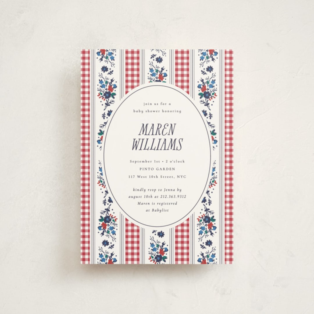 "Pattern Mix" - Baby Shower Invitations in Tomato by Emily Sabol Goss - Front