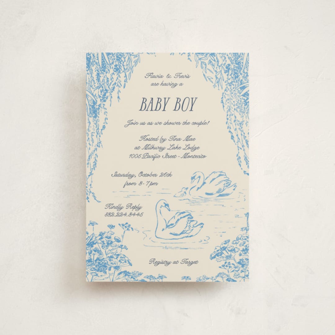"Sweet Swan" - Baby Shower Invitations in Bluebell by Pati Cascino - Front