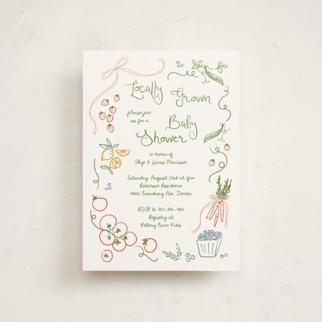 "Locally Grown Sketch" - Baby Shower Invitations in Meadow by Jenna Holcomb - Front