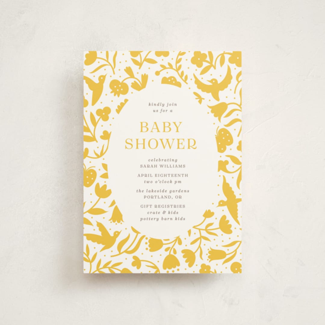 "Hummingbird Garden" - Baby Shower Invitations in Saffron by Eve Schultz - Front