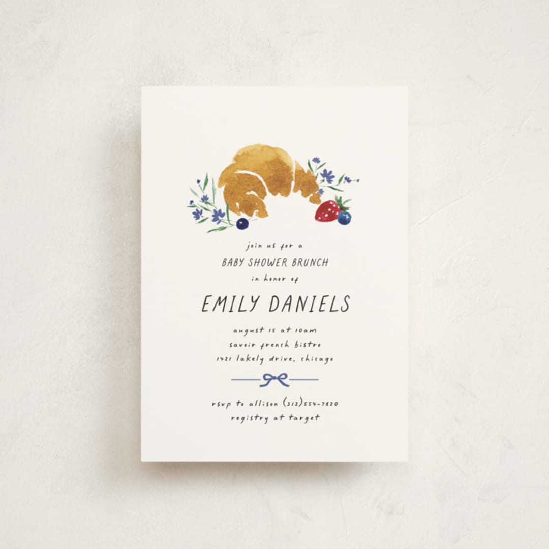 "Bonjour" - Baby Shower Invitations in Blueberry by Kate Ahn - Front