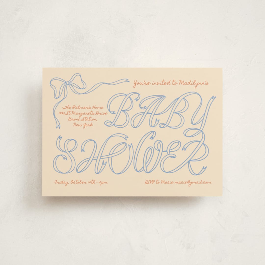 "Ribbon of Joy" - Baby Shower Invitations in Citrus Sky by Zove Ahhh - Front