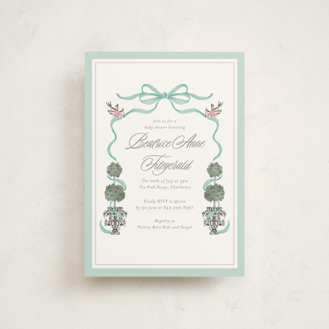 "Tiny Topiary" - Baby Shower Invitations in Aquamarine by Jackie Crawford - Front