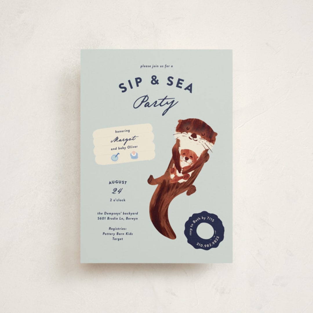 "Sip & Sea" - Baby Shower Invitations in Sea by Gwen Bedat - Front