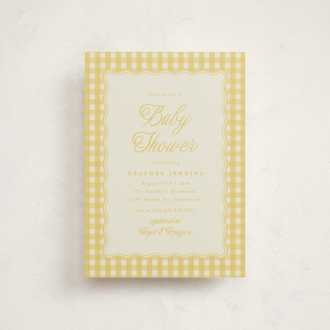 "Scalloped Gingham" - Baby Shower Invitations in Lemonade by Brianne Larsen - Front