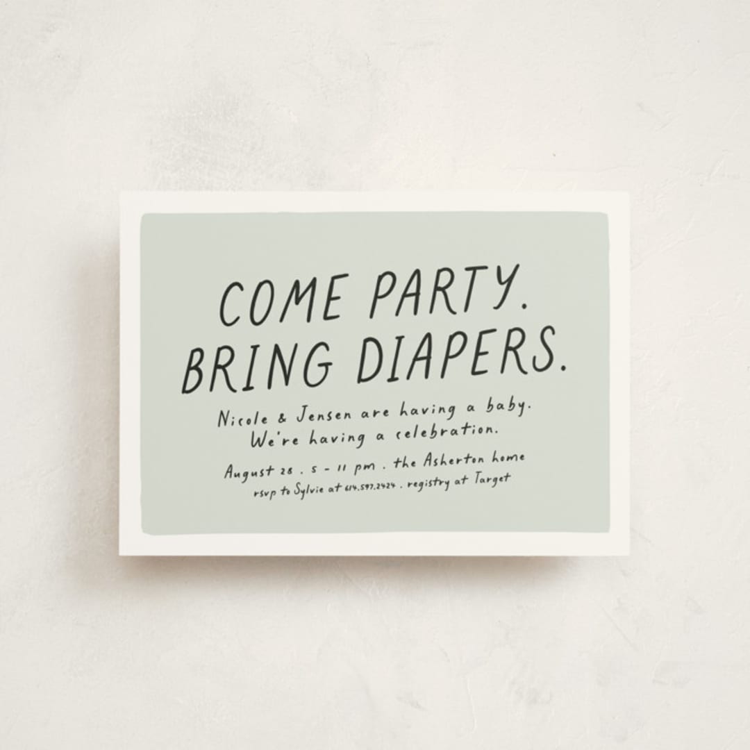 "Bring diapers" - Baby Shower Invitations in Mint by Lea Delaveris - Front