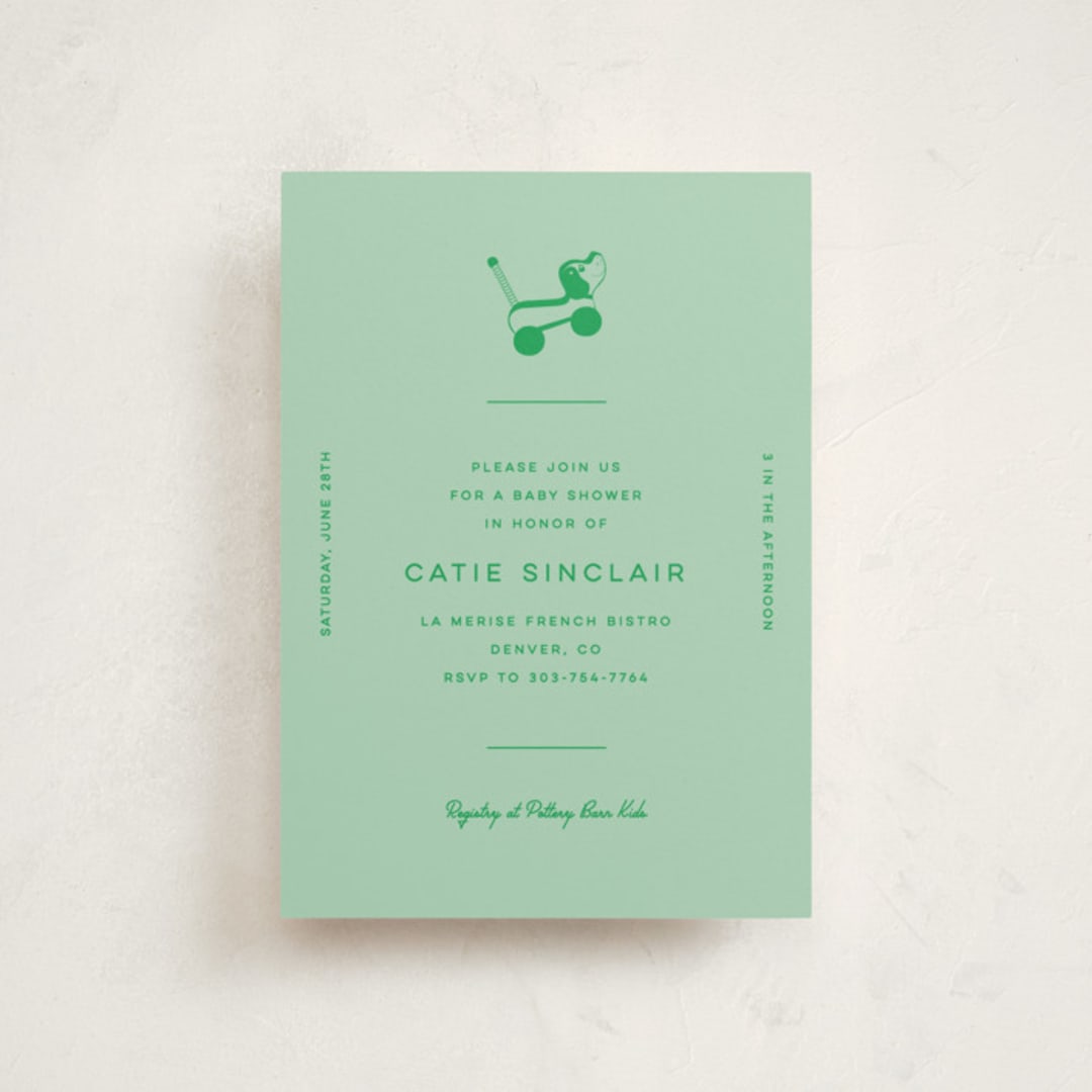 "Vintage Classic" - Baby Shower Invitations in Mint by Jen Ramsey - Front