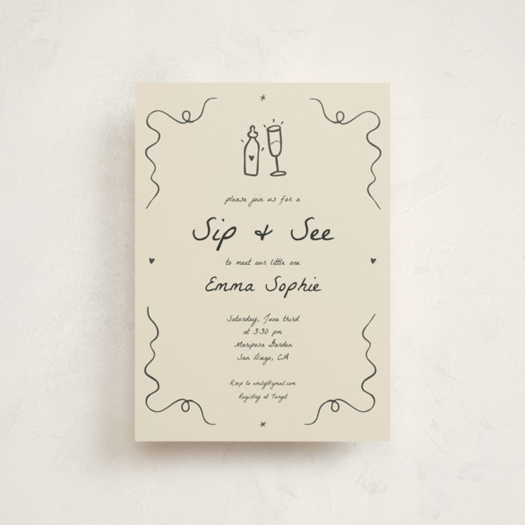 "Doodle Sip and See" - Baby Shower Invitations in Ivory by Stephanie Heinrich Godbout - Front