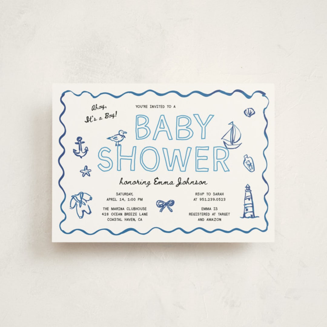 "Nautical doodles" - Baby Shower Invitations in Denim by Cass Loh - Front