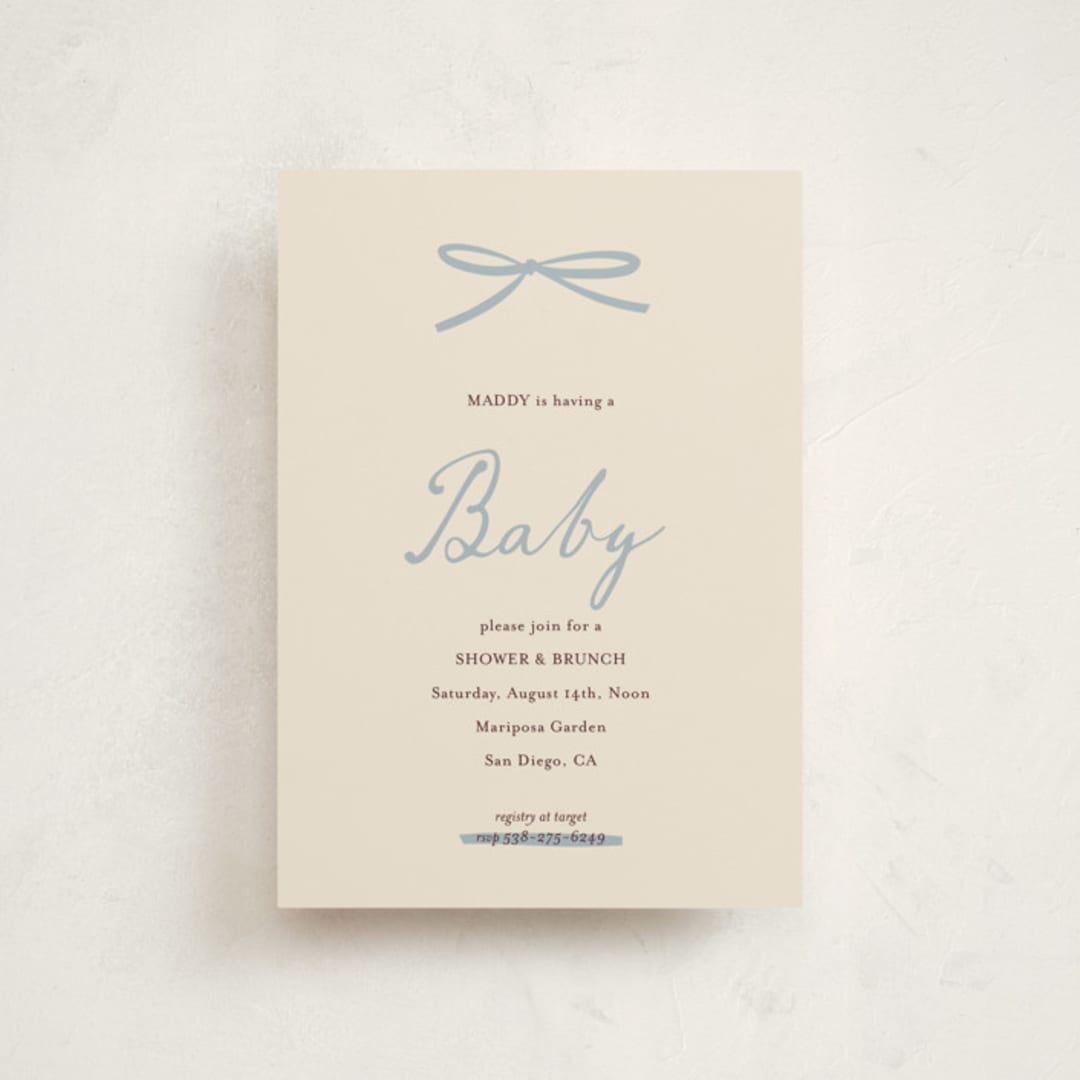 "Baby Bow" - Baby Shower Invitations in Denim by Ani Somi - Front