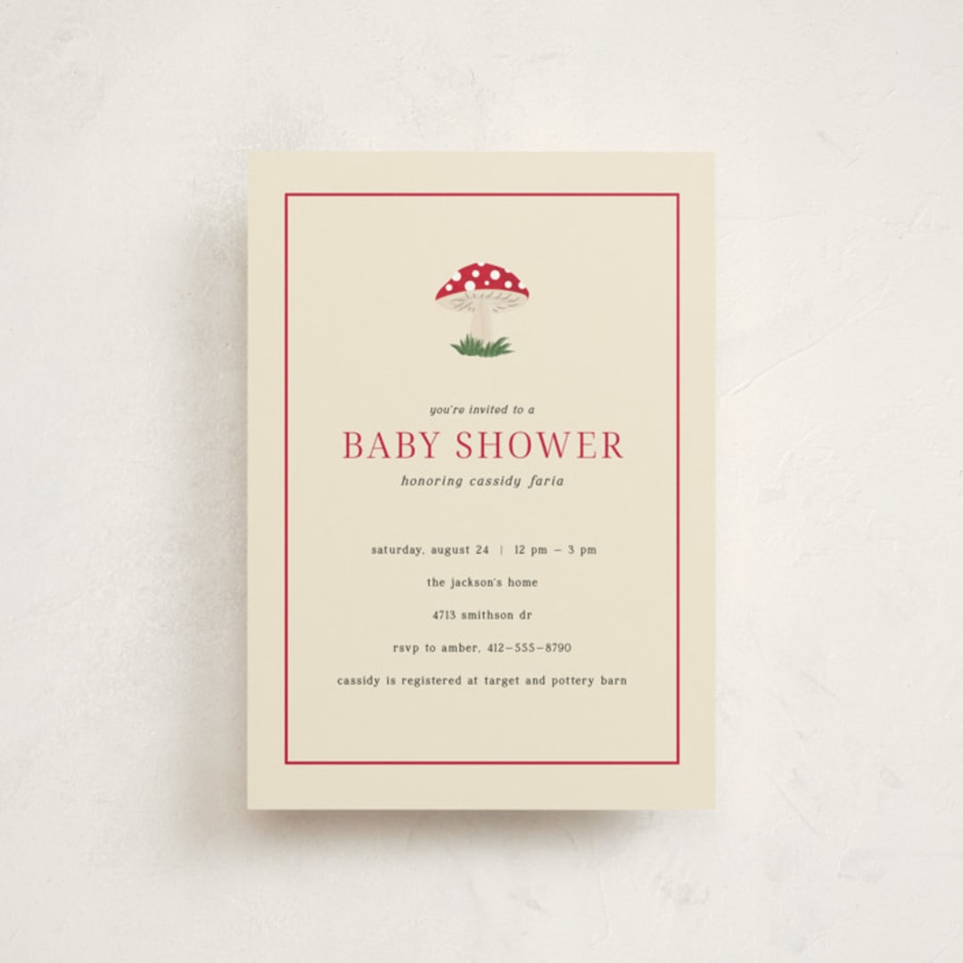 "Little Mushroom" - Baby Shower Invitations in Berry by Ilene Guy - Front