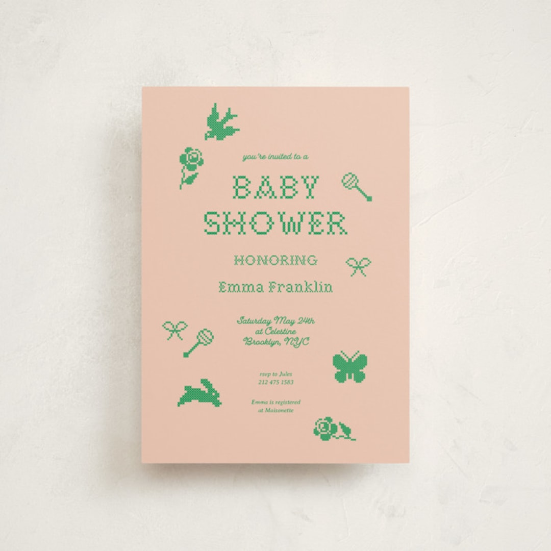 "Needlepoint" - Baby Shower Invitations in Grass by Claire - Front