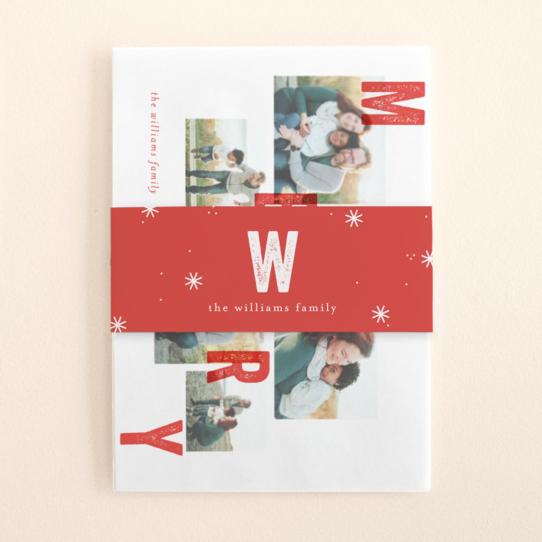 "Collaged Merry" - Holiday Belly Bands in Berry by Bethan - Assembled