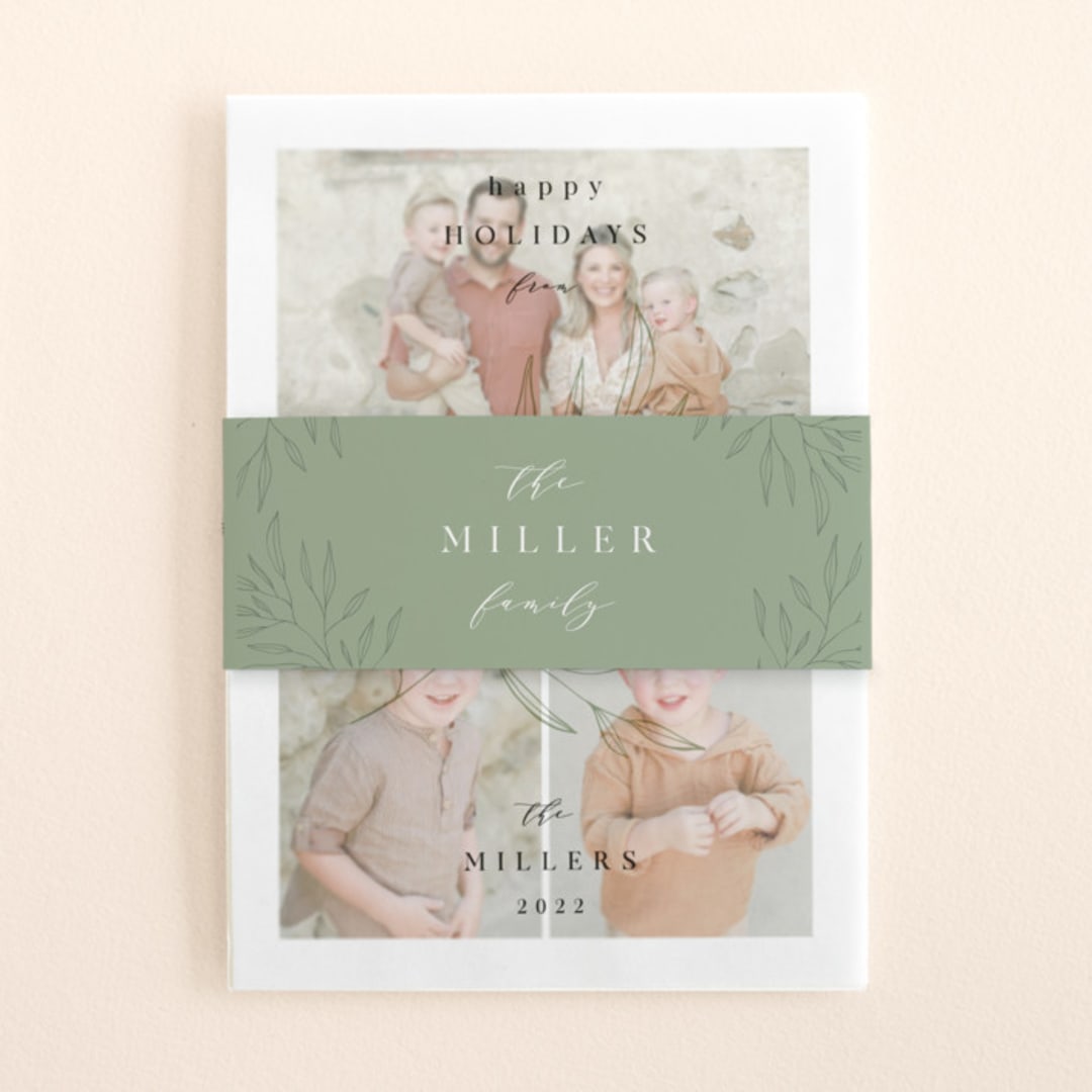 "Minimal Botanical Monogram" - Holiday Belly Bands in Greenery by Kelly Schmidt - Assembled