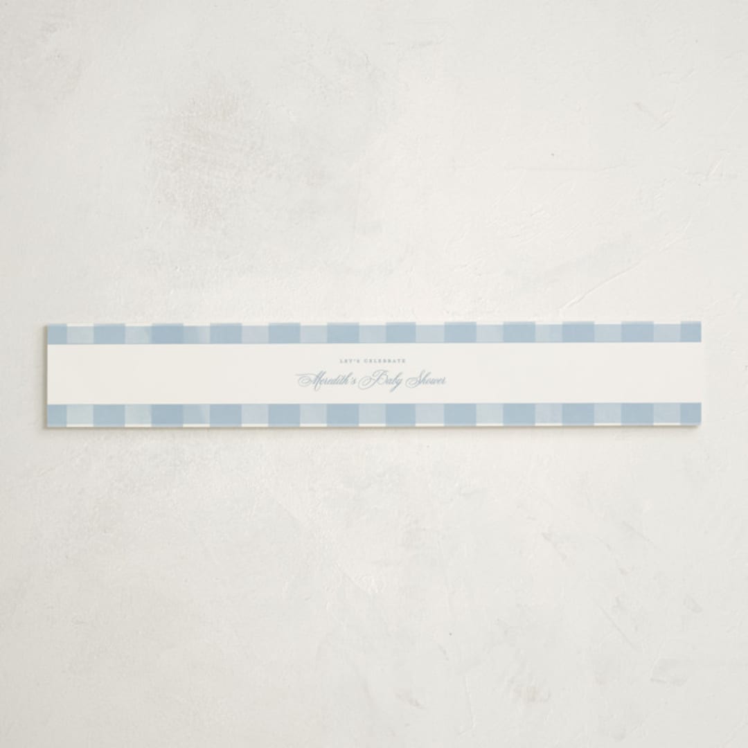 "Classic Gingham" - Baby Shower Belly Bands in Sky by Melinda Denison - Front