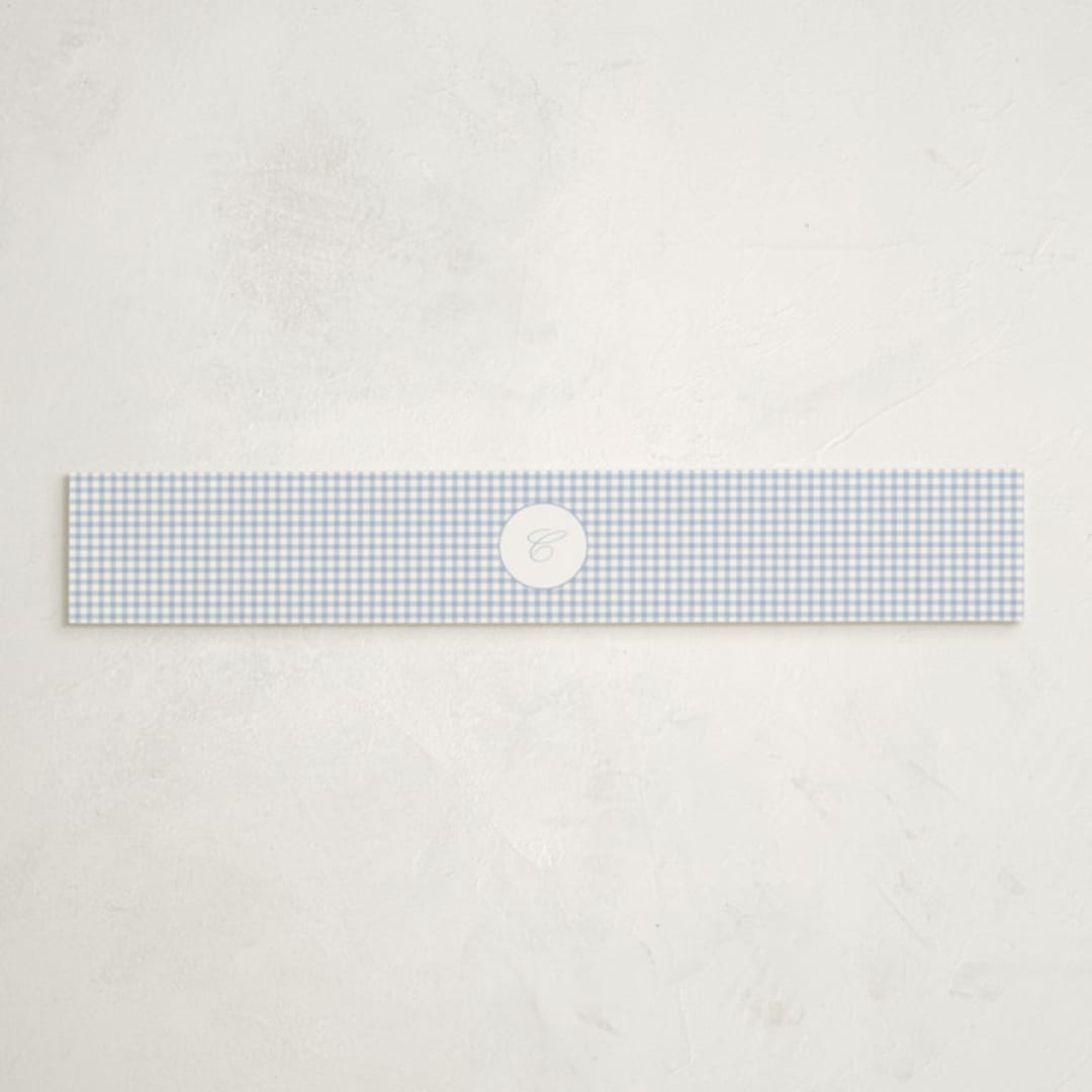 "Gingham Rockinghorse" - Baby Shower Belly Bands in Baby Blue by Olivia Raufman - Front