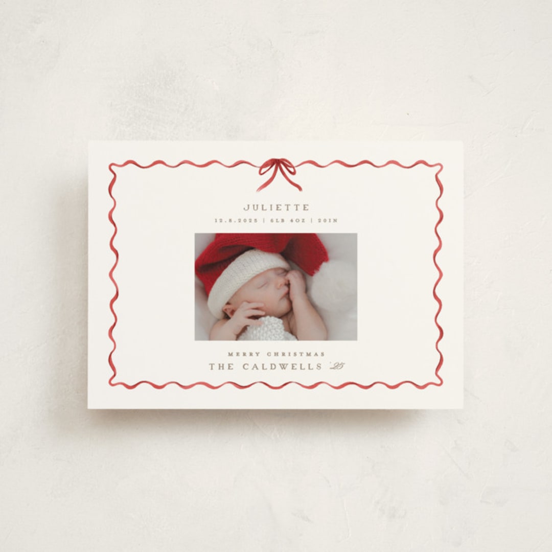 "lovely holiday" - Holiday Birth Announcement Cards in Crimson by Grae - Front