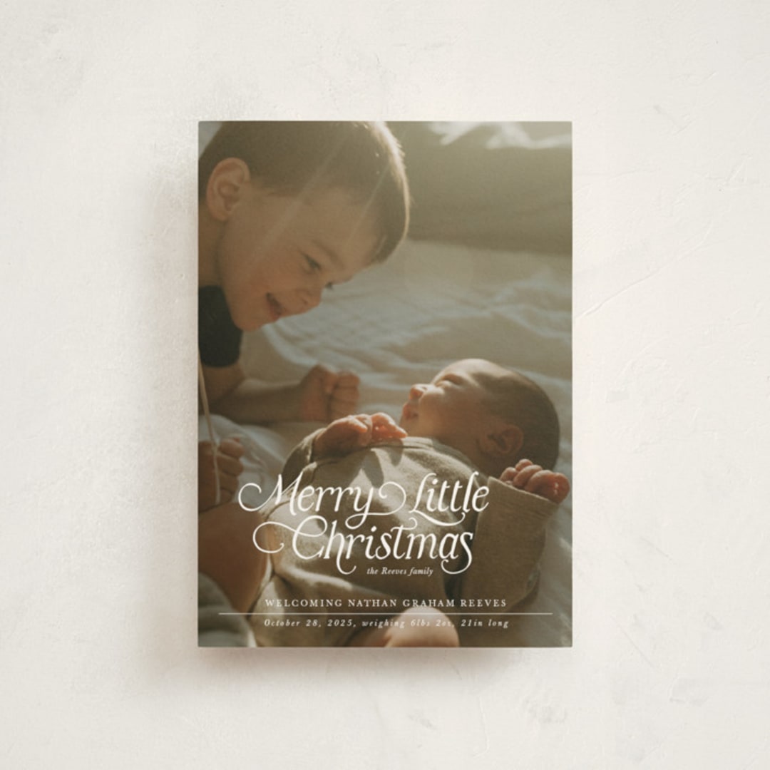 "Our Merry Little Christmas" - Holiday Birth Announcement Cards in Sugar by Jenna Holcomb - Front