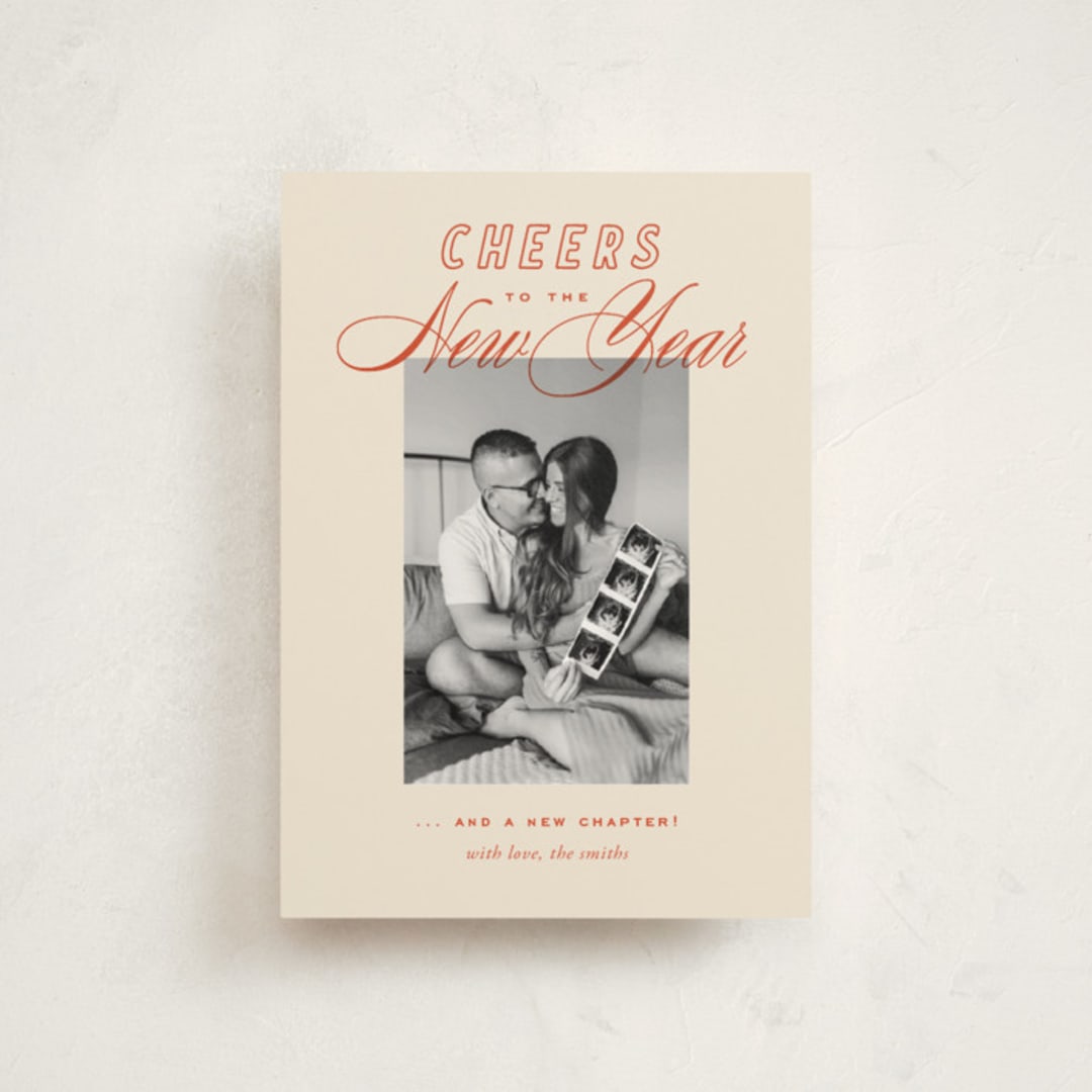 "Retro" - Holiday Birth Announcement Cards in Cherry by Oscar and Emma - Karly Depew - Front