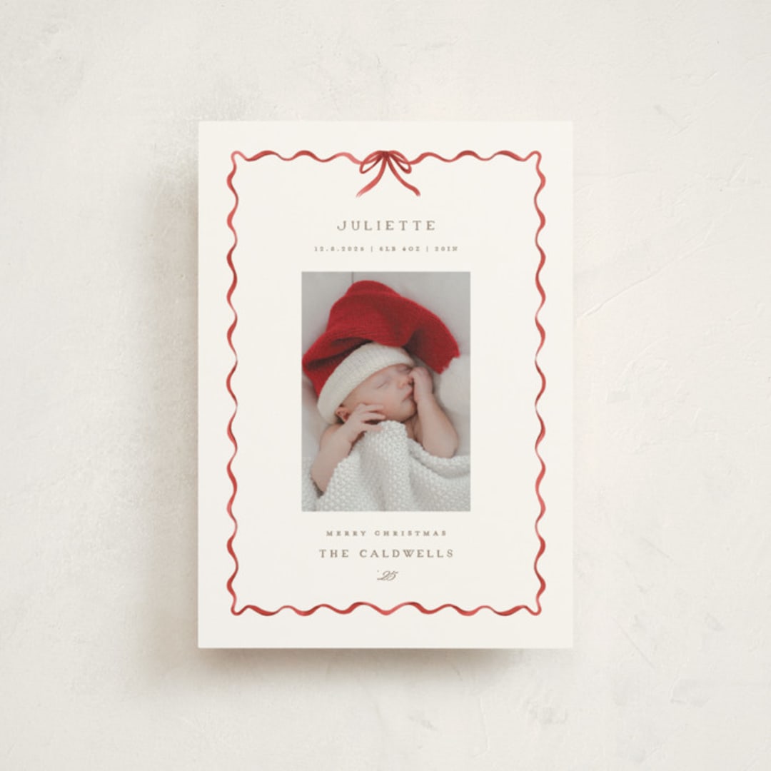 "lovely holiday" - Holiday Birth Announcement Cards in Crimson by Grae - Front