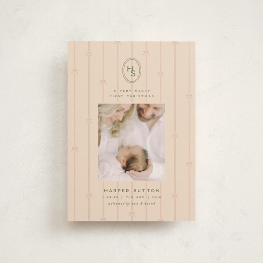 "first christmas monogram" - Holiday Birth Announcement Cards in Blush by Ellen Schlegelmilch - Front
