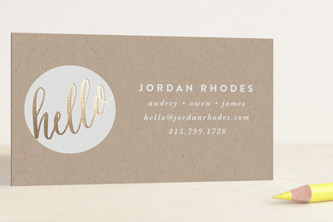 "Hello New Friend" - Business Cards in Gold by A.C.R. - Front