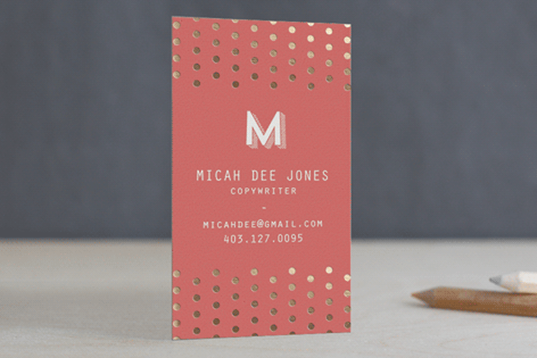 "Oh So Peachy Polkadot" - Business Cards in Coral by Hanke Arkenbout - Front