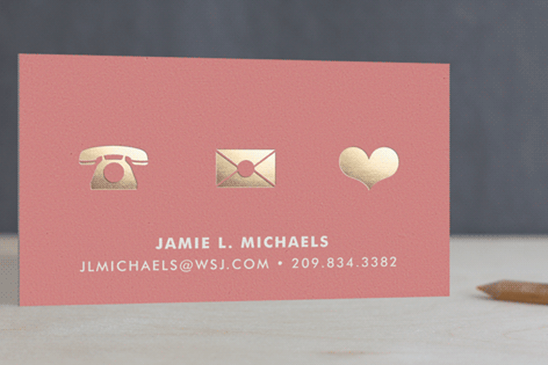 "Icons" - Business Cards in Coral by Robert True of Waui Design - Front