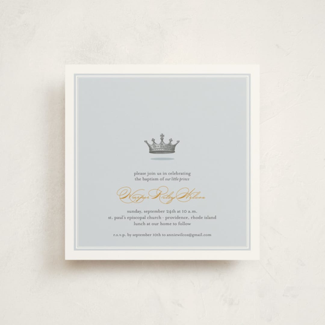 "Our Little Prince" - Baptism and Christening Invitations in Argonaut by Katie Beth Owens - Front