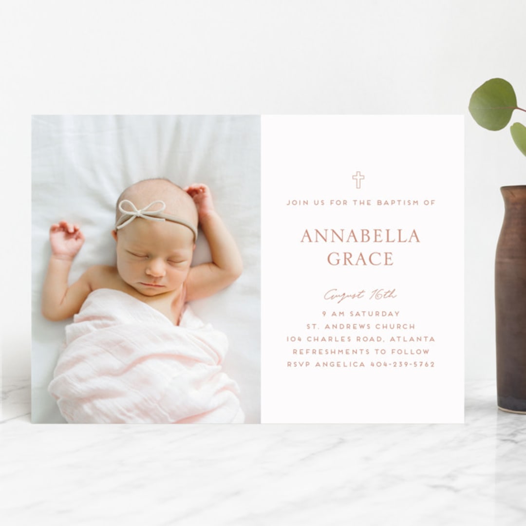 "cross" - Baptism and Christening Invitations in Blush by Morgan Kendall - Front