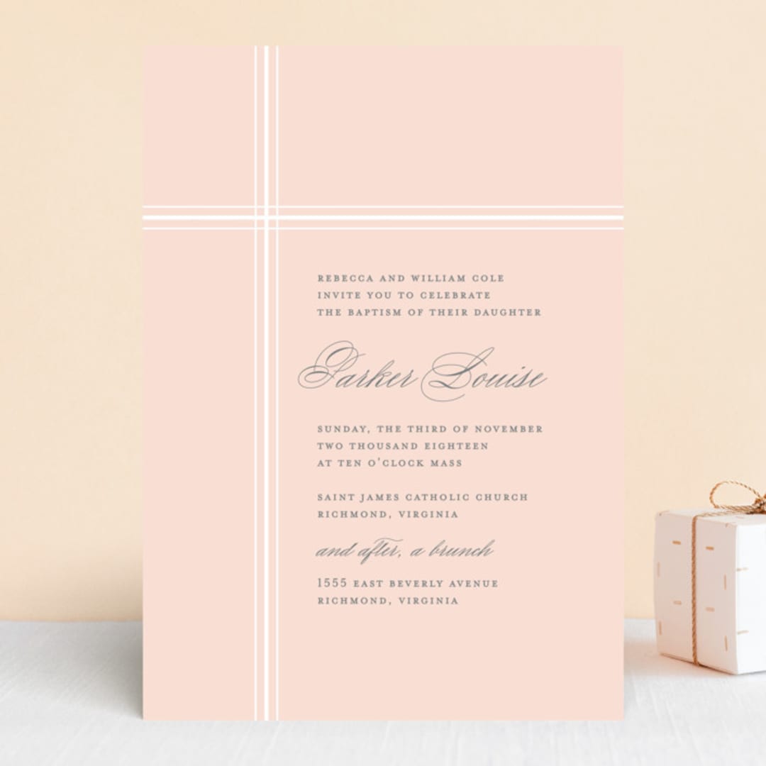 "Intersect" - Baptism and Christening Invitations in Blush by Lauren Chism - Front