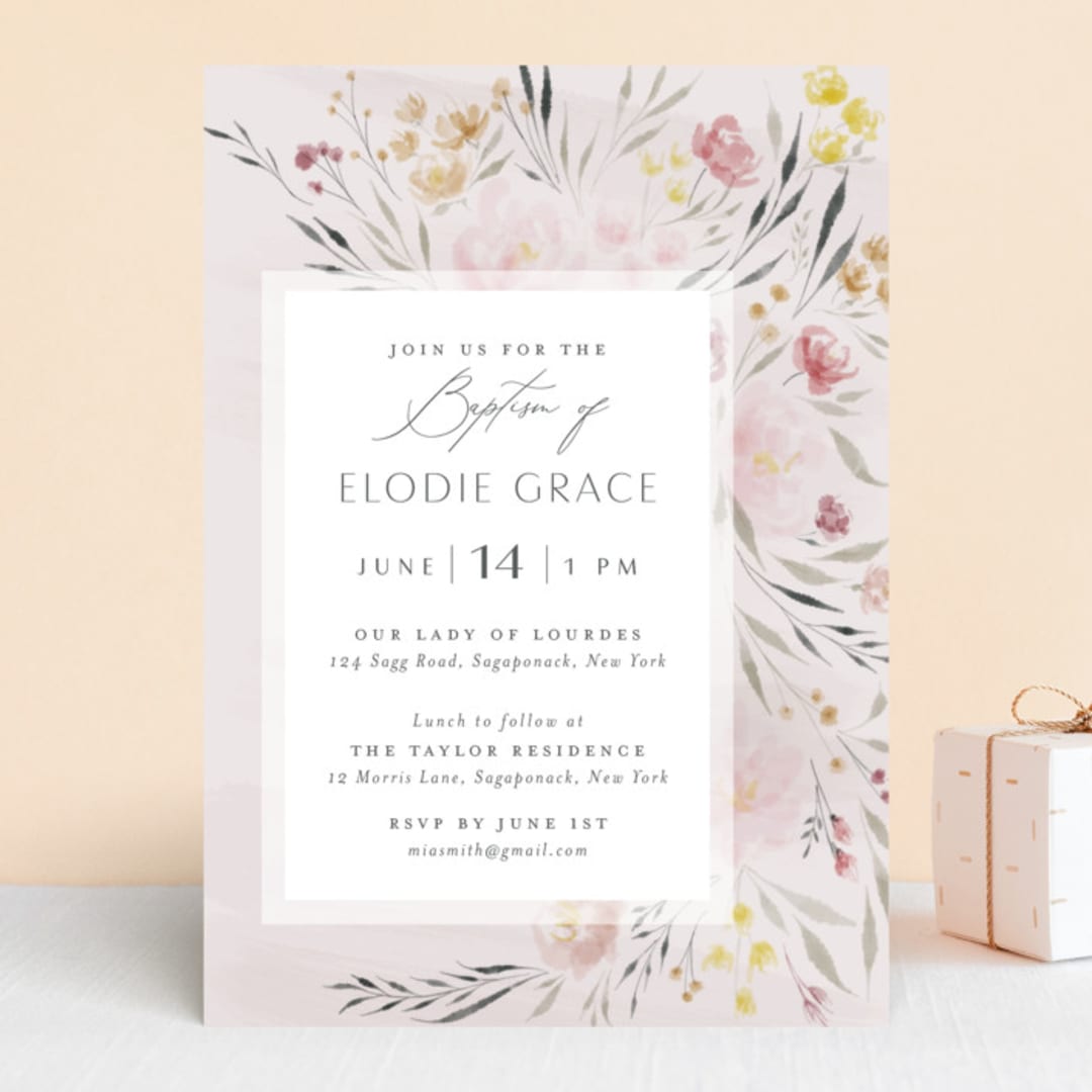 "Primavera" - Baptism and Christening Invitations in Peony by Nicoletta Savod - Front