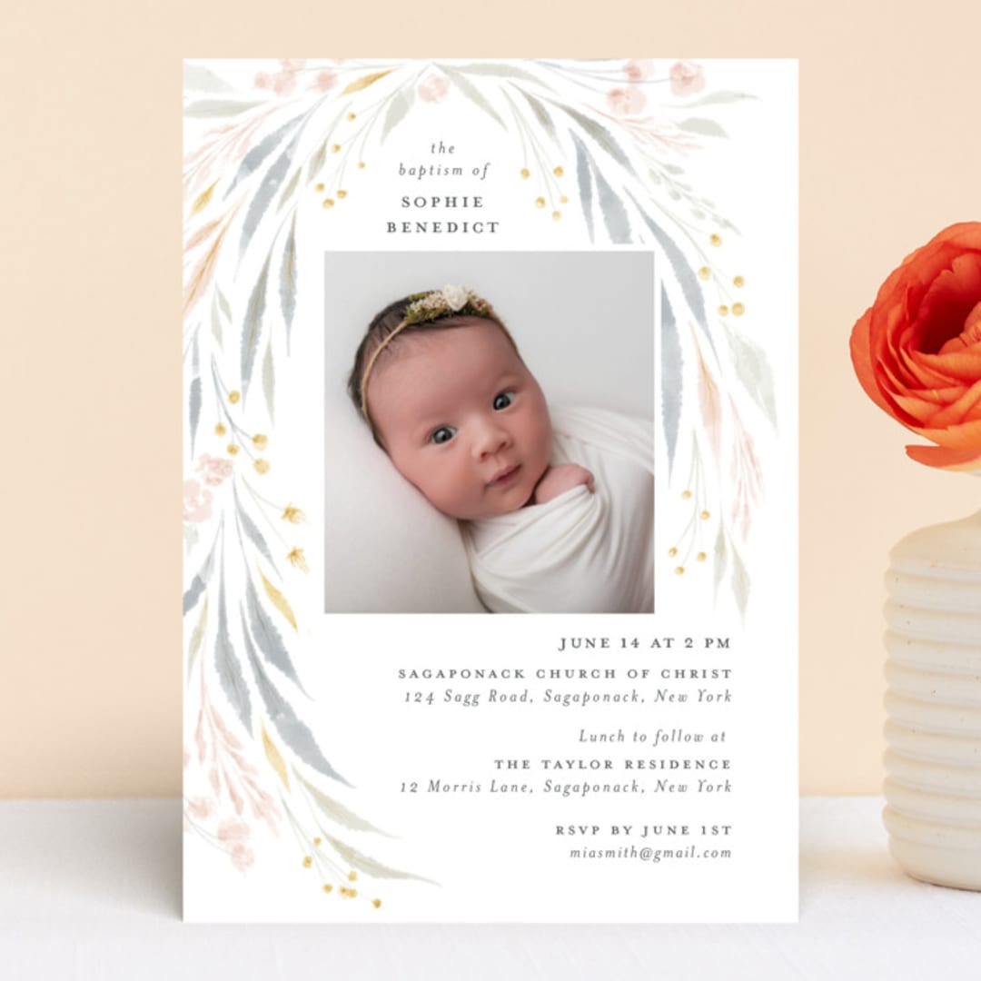 "Floral Showers" - Baptism and Christening Invitations in Nectar by Nicoletta Savod - Front