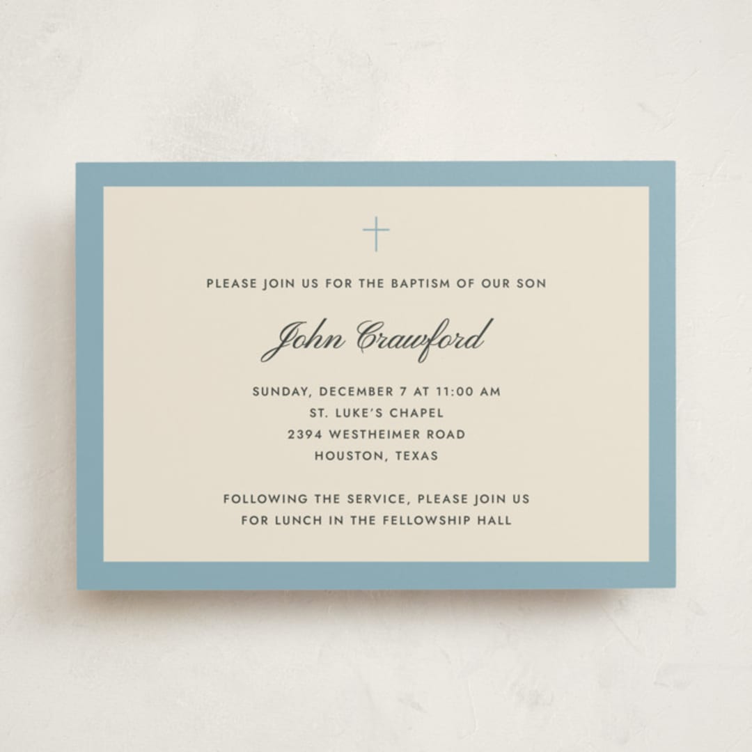 "Chapel" - Baptism and Christening Invitations in French Blue by Megan Davis - Front