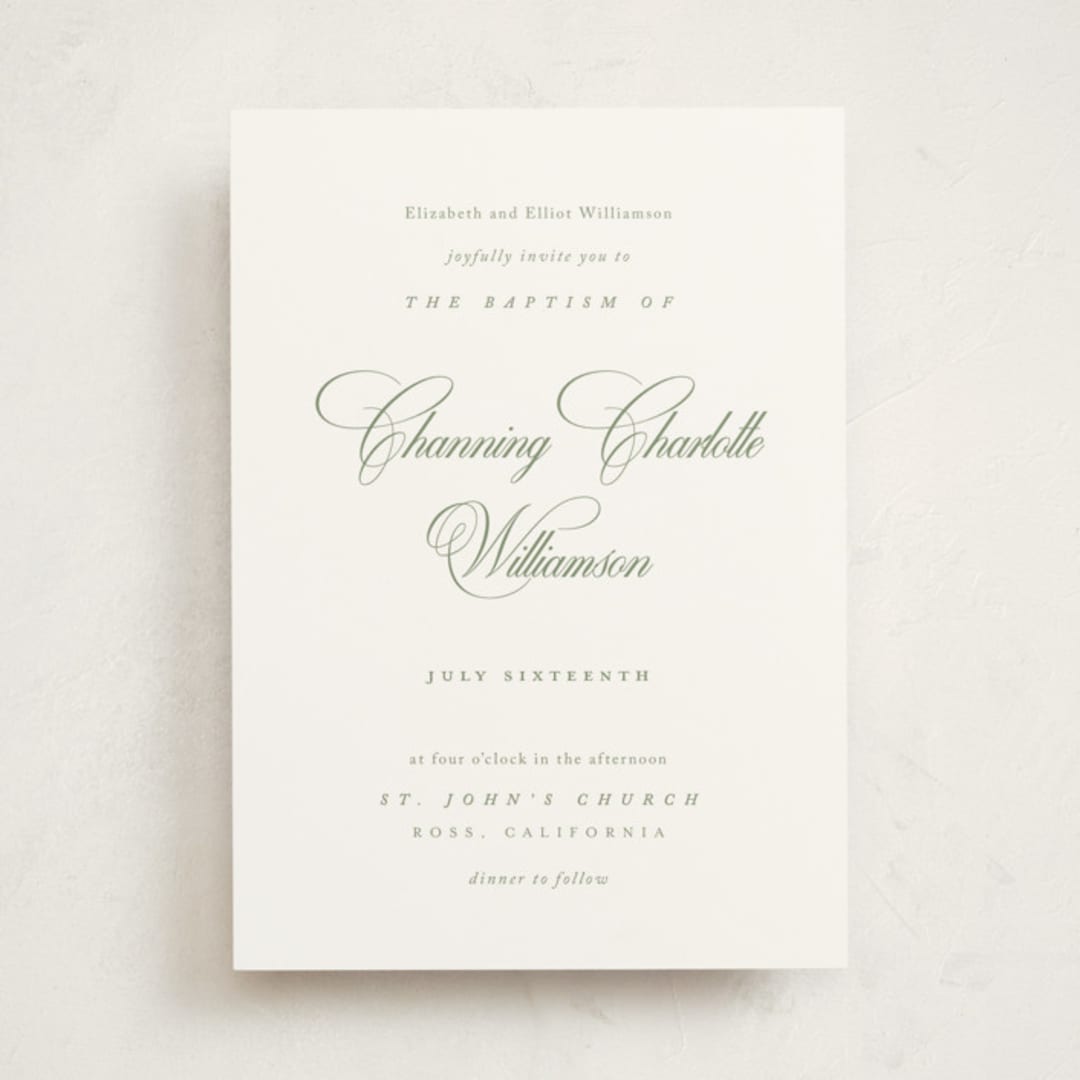 "Chic Script" - Baptism and Christening Invitations in Garden by Kelly Schmidt - Front