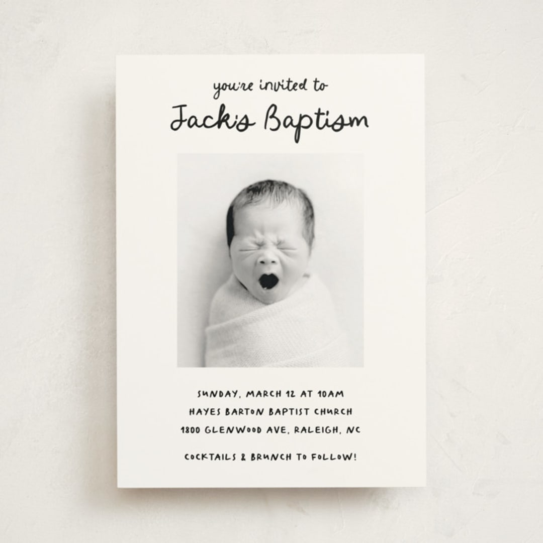 "Cursive" - Baptism and Christening Invitations in Snow by AK Graphics - Front