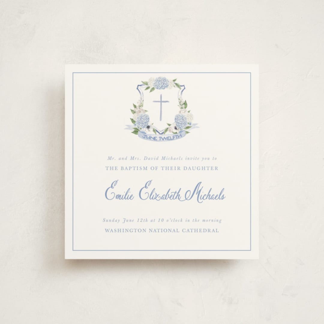 "Sweethearts" - Baptism and Christening Invitations in Periwinkle by Design Lotus - Front