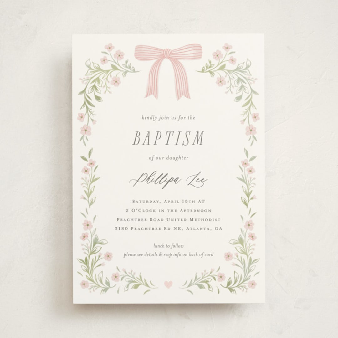 "Dainty Garden" - Baptism and Christening Invitations in Blush by Paper Raven Co. - Front