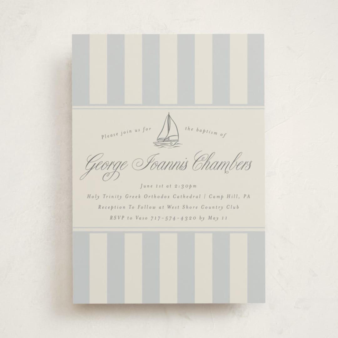"On Board" - Baptism and Christening Invitations in Sailor by Stephanie Hawkes - Front
