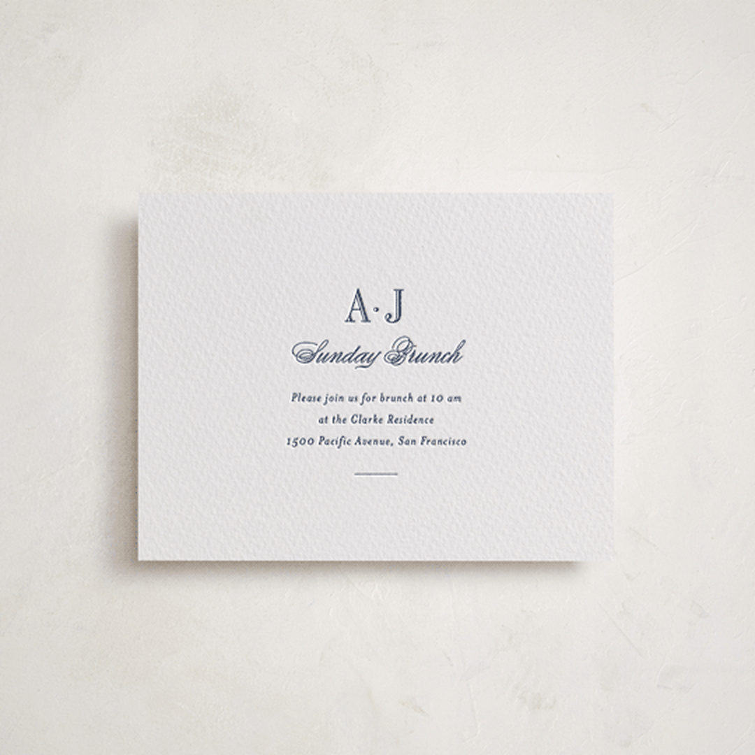 "Hepburn" - Letterpress Bar and Bat Mitzvah Direction Cards in Navy by Megan Davis - Front