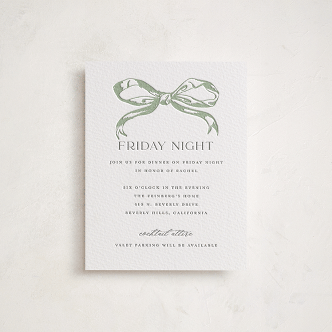 "Big Bow" - Letterpress Bar and Bat Mitzvah Direction Cards in Mint by Teju Reval - Front