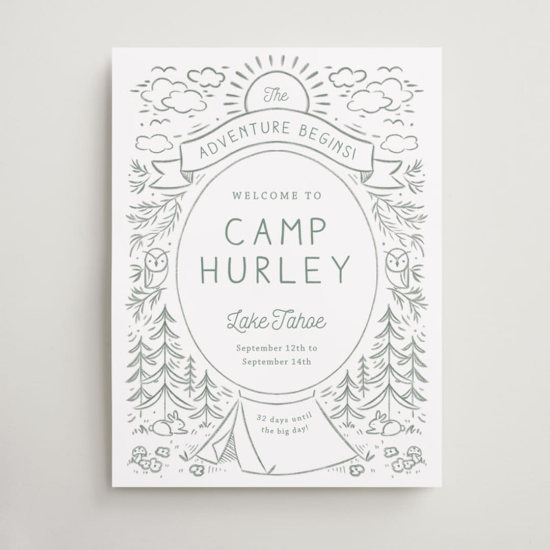 "The Adventure Begins" - Wedding Party Signs in Sage by Kiersten Garner - Front