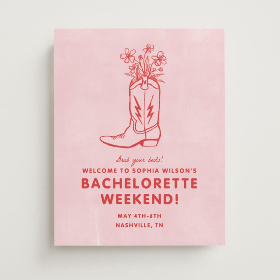 "Party Boots" - Wedding Party Signs in Strawberry by Erin Kessler - Front