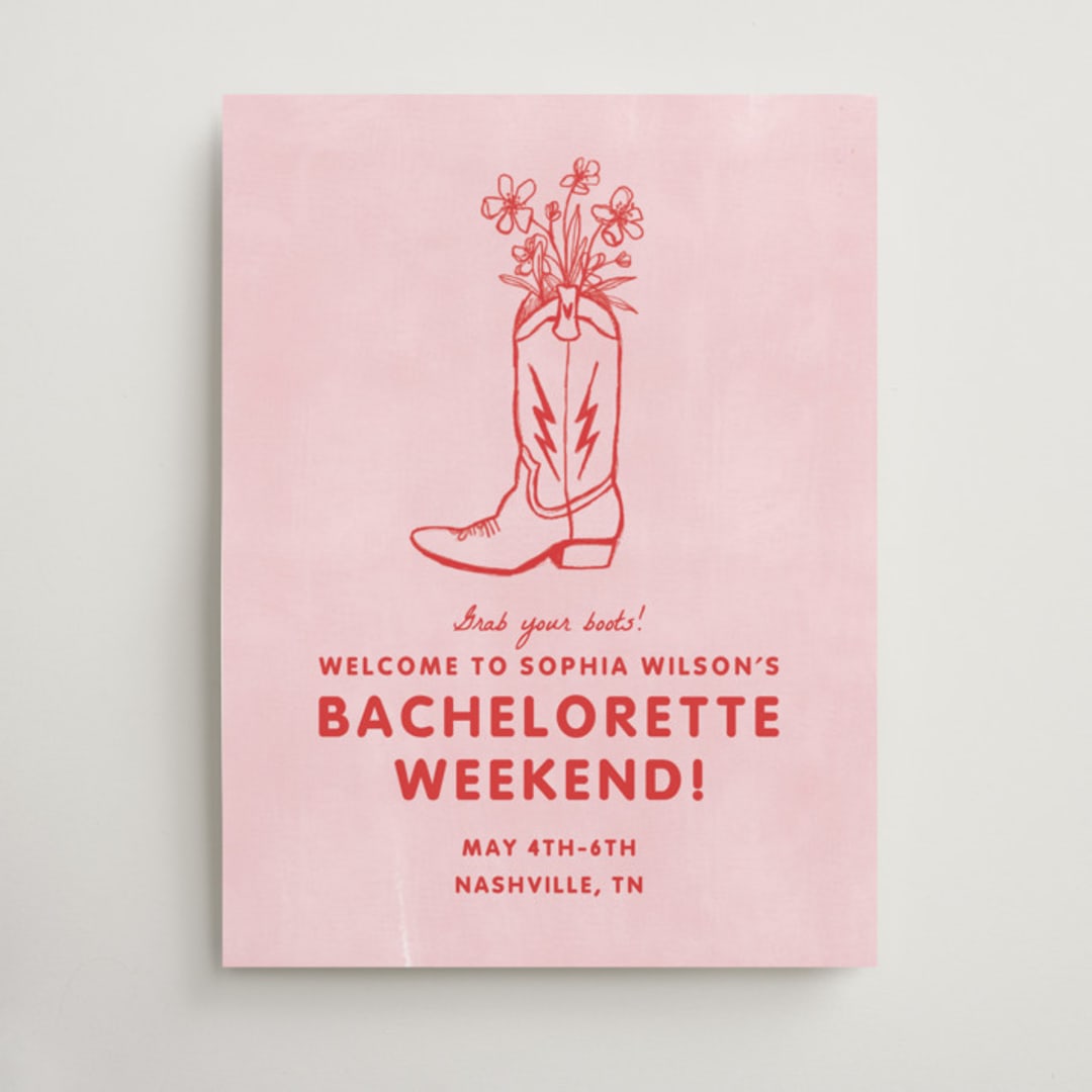 "Party Boots" - Wedding Party Signs in Strawberry by Erin Kessler - Front