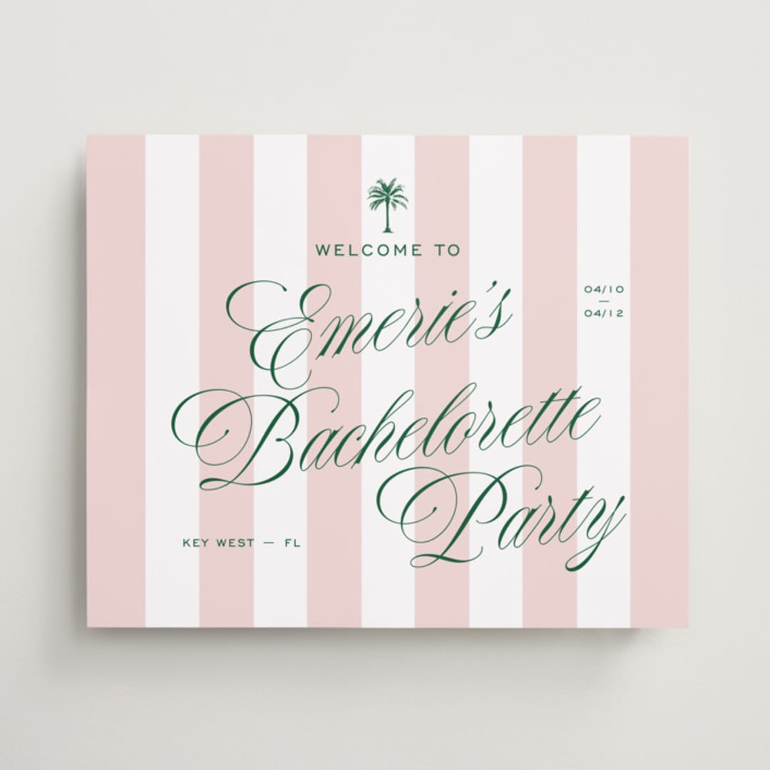 "Palm Stripes" - Wedding Party Signs in Taffy by Susan Zinader - Front