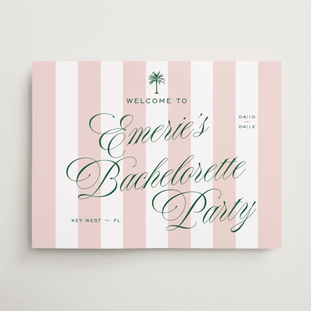 "Palm Stripes" - Wedding Party Signs in Taffy by Susan Zinader - Front