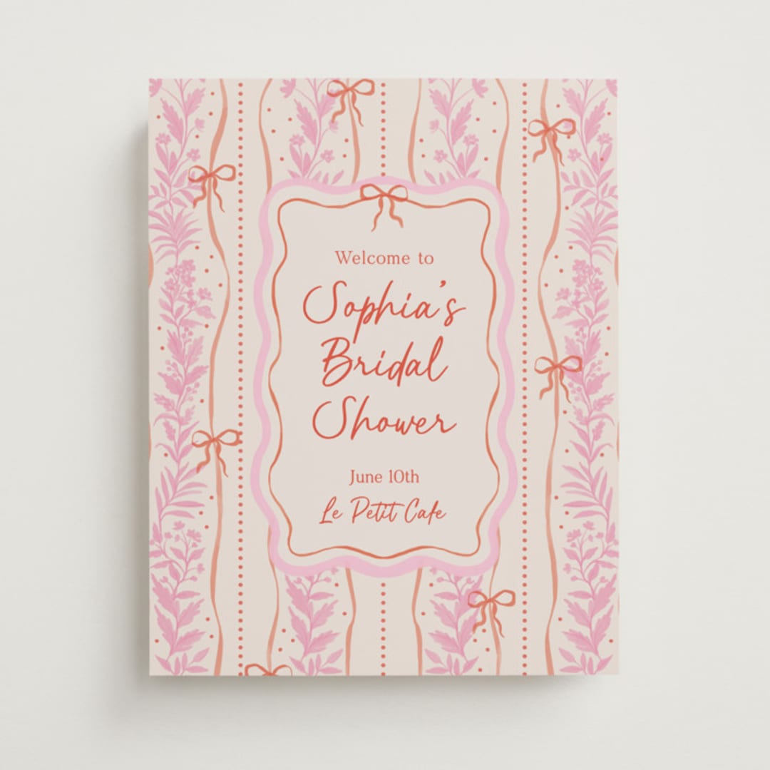 "Cottage Ribbons" - Wedding Party Signs in Strawberry by Elly - Front