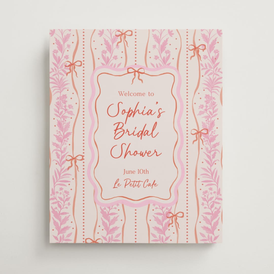 "Cottage Ribbons" - Wedding Party Signs in Strawberry by Elly - Front