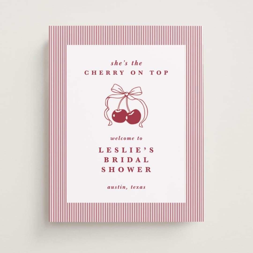 "Classic Cherries" - Wedding Party Signs in Bing Cherry by Charter Oaks Creative - Front