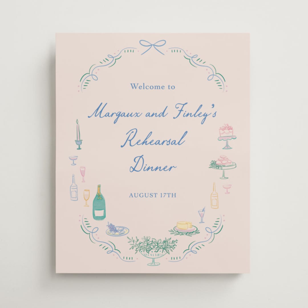 "Dining" - Wedding Party Signs in Pastel by Elly - Front